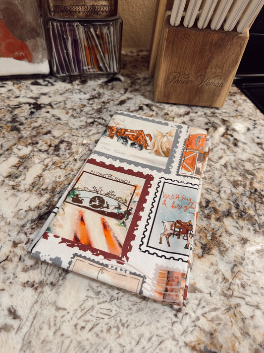 The Holiday Vintage Western Stamps Kitchen Towel