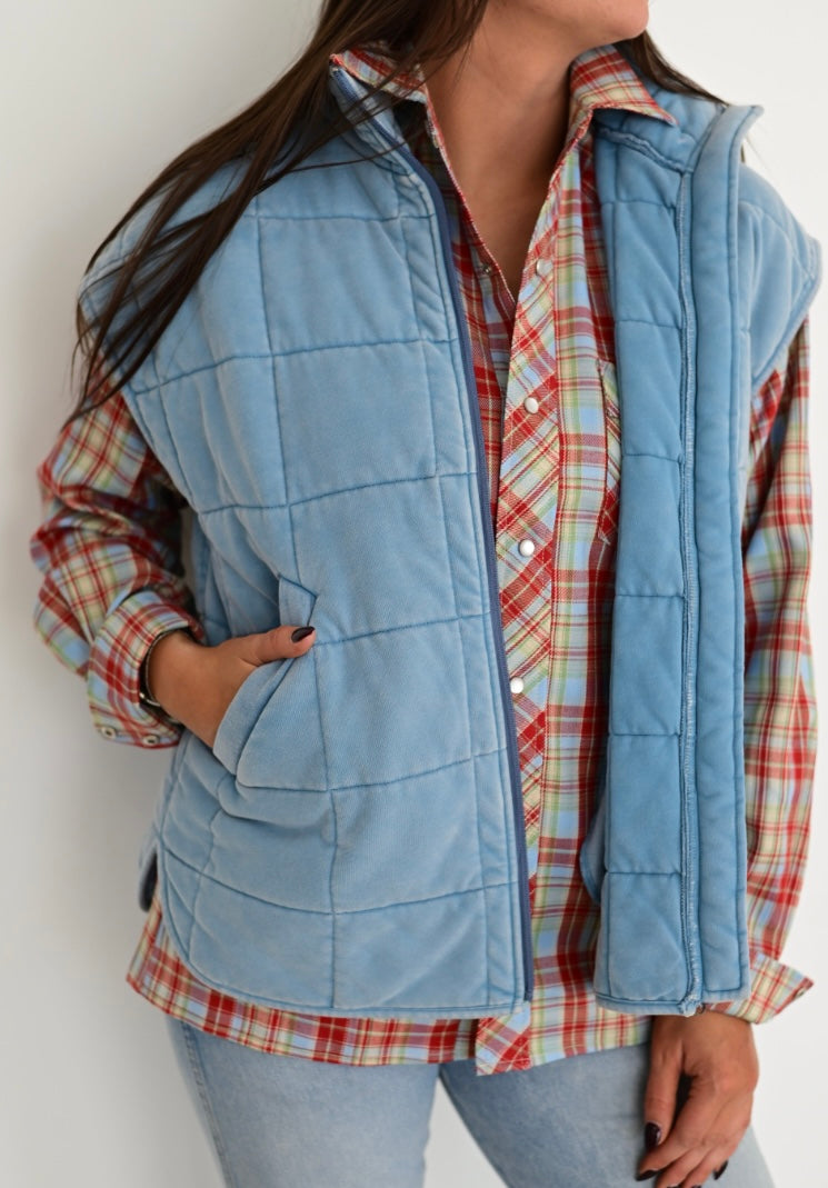 The Quilted Vest in Chambray