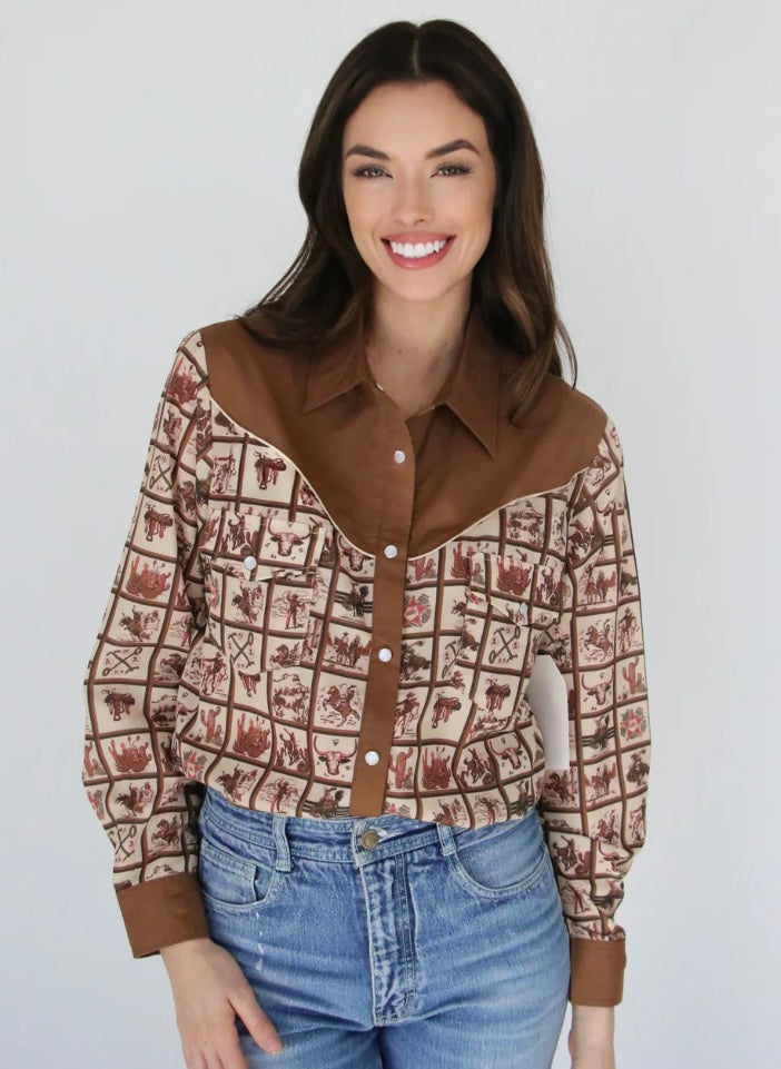 The Western Squares Pearl Snap Top