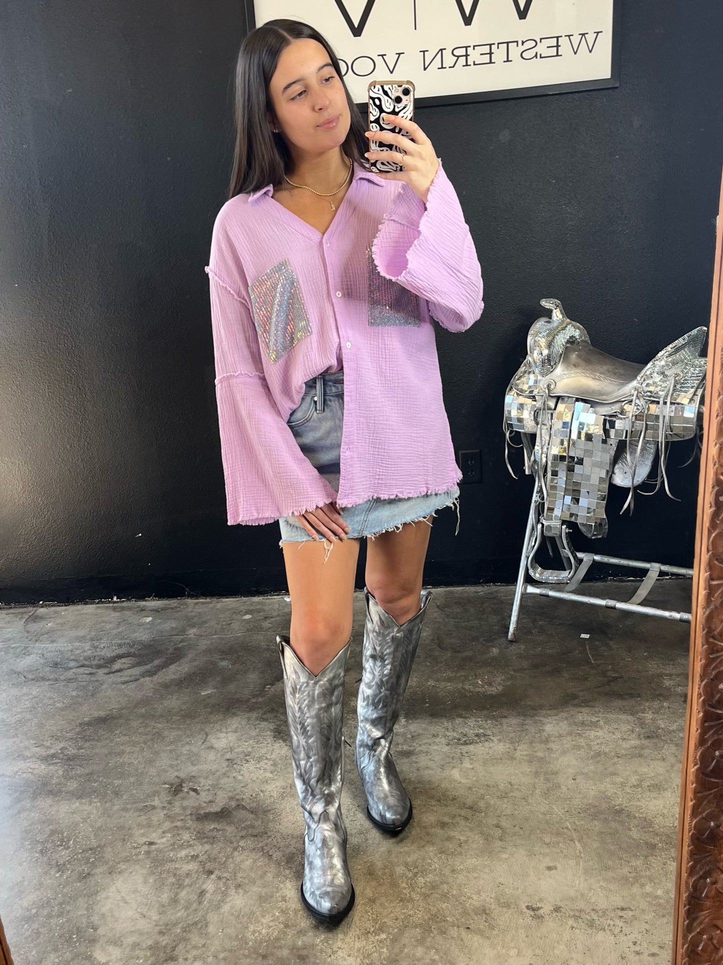 Sequin Howdy Top-Medium