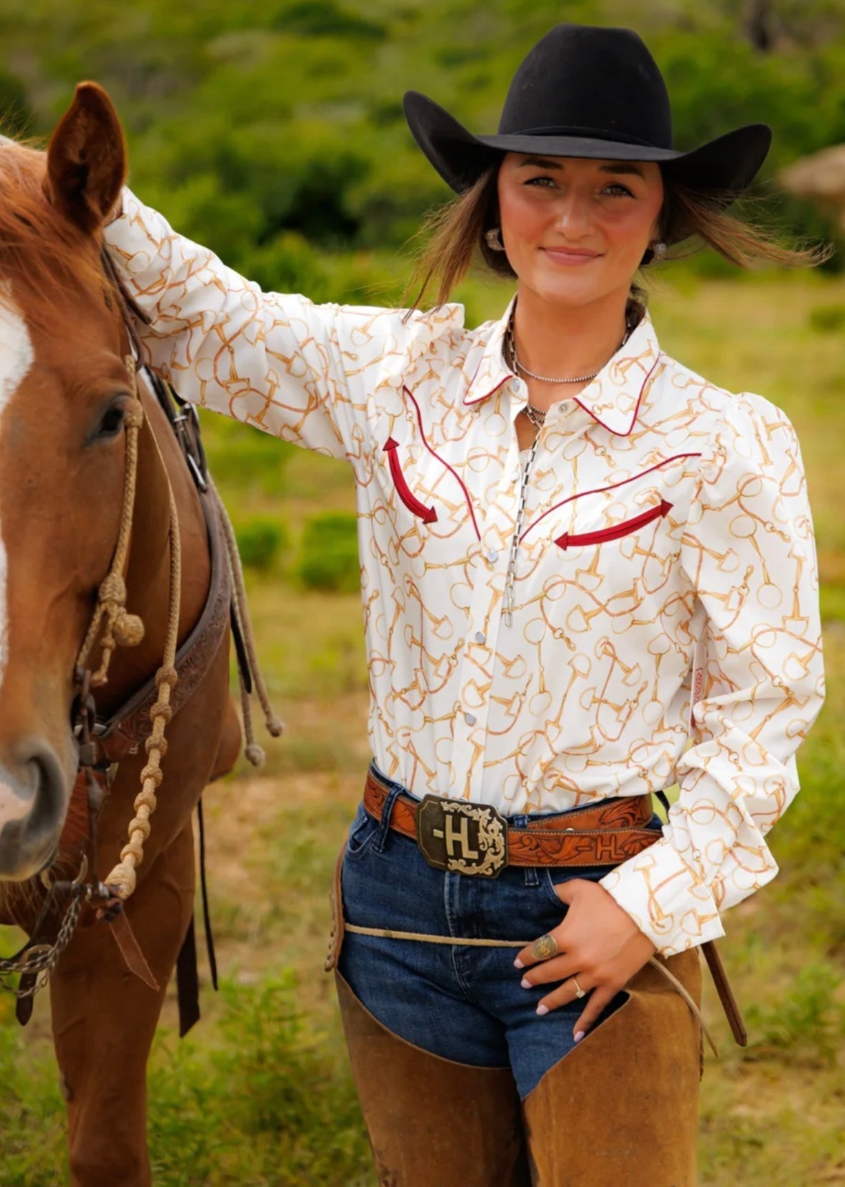 The Equestrian Bit Pearl Snap Top