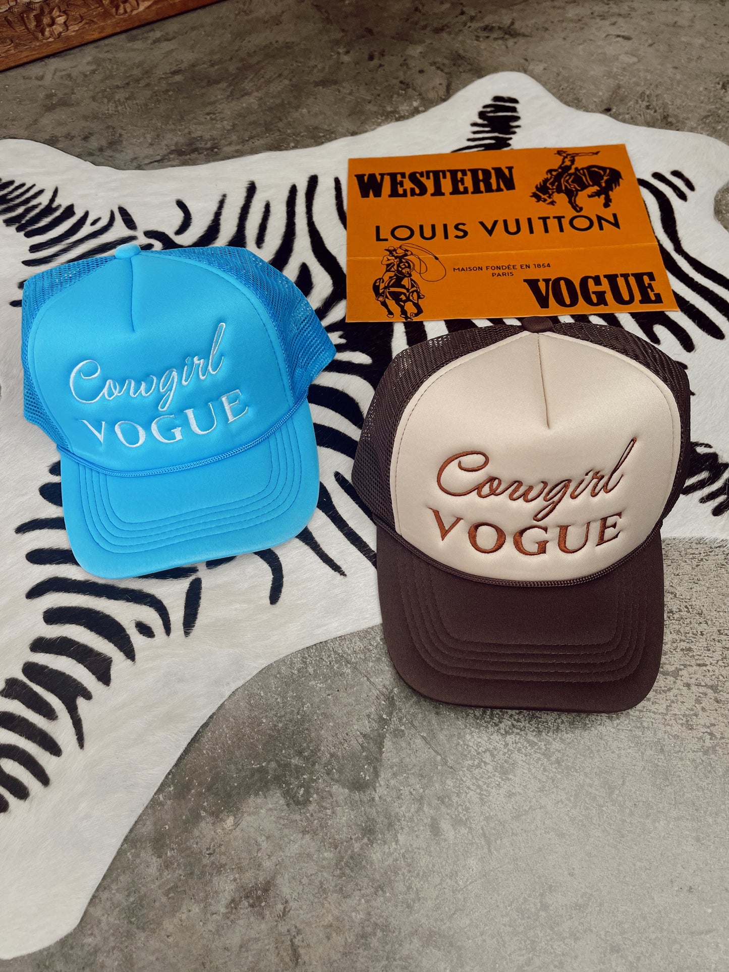 The Cowgirl Vogue Trucker Hat in Brown