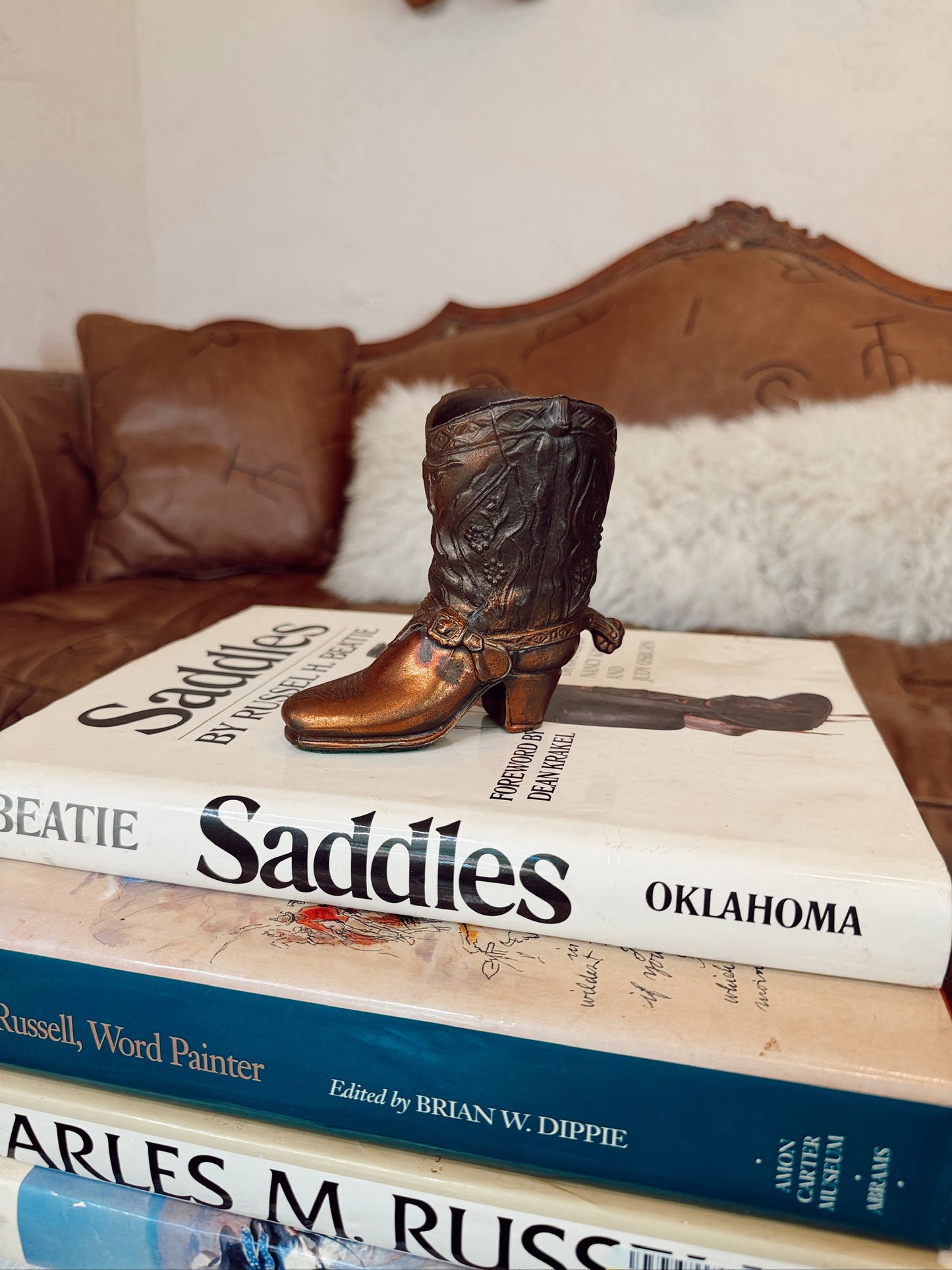 Vintage Brass Cowboy Boot Statue