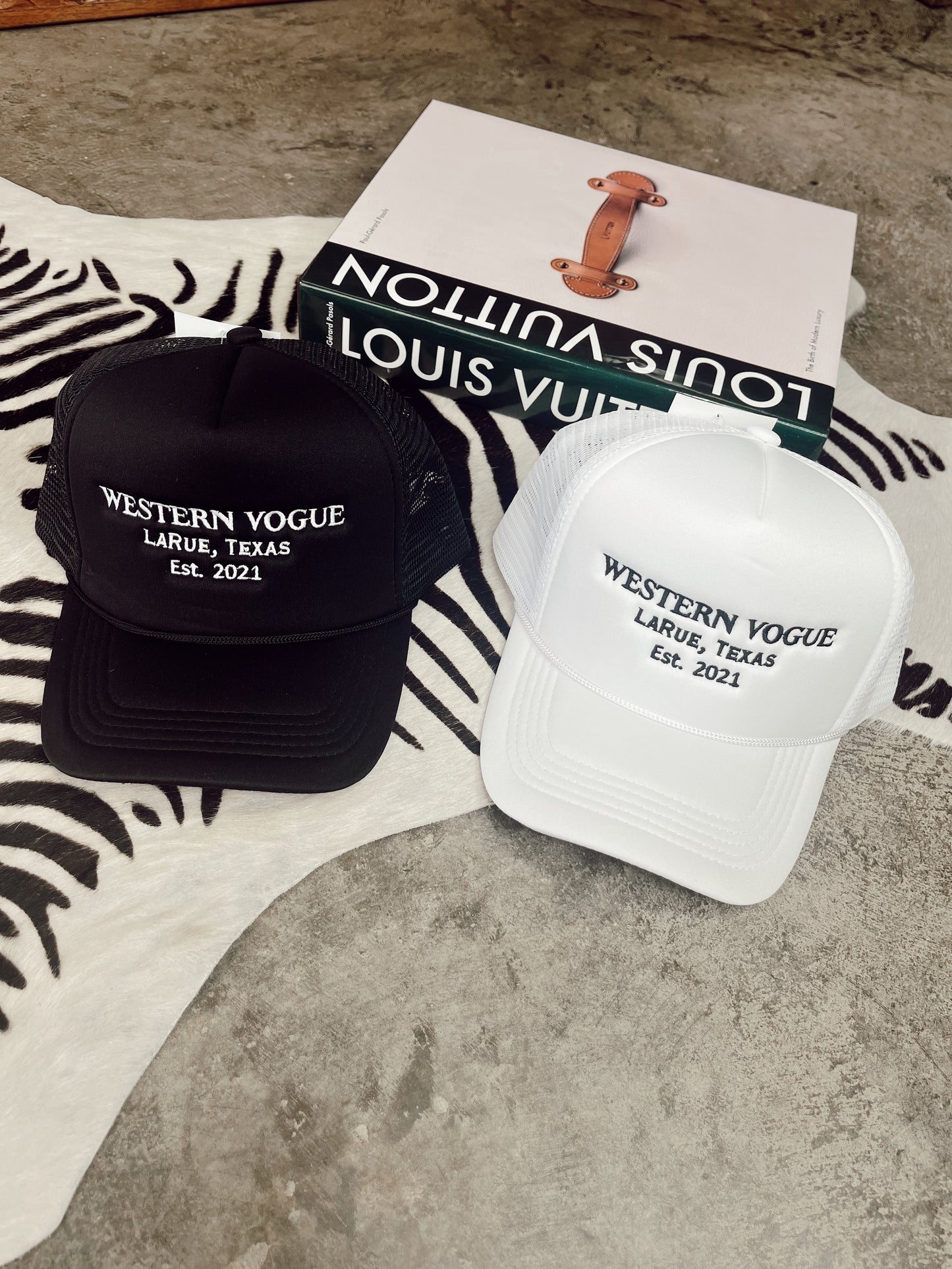 The EST. 2021 Western Vogue Trucker Hat in Black