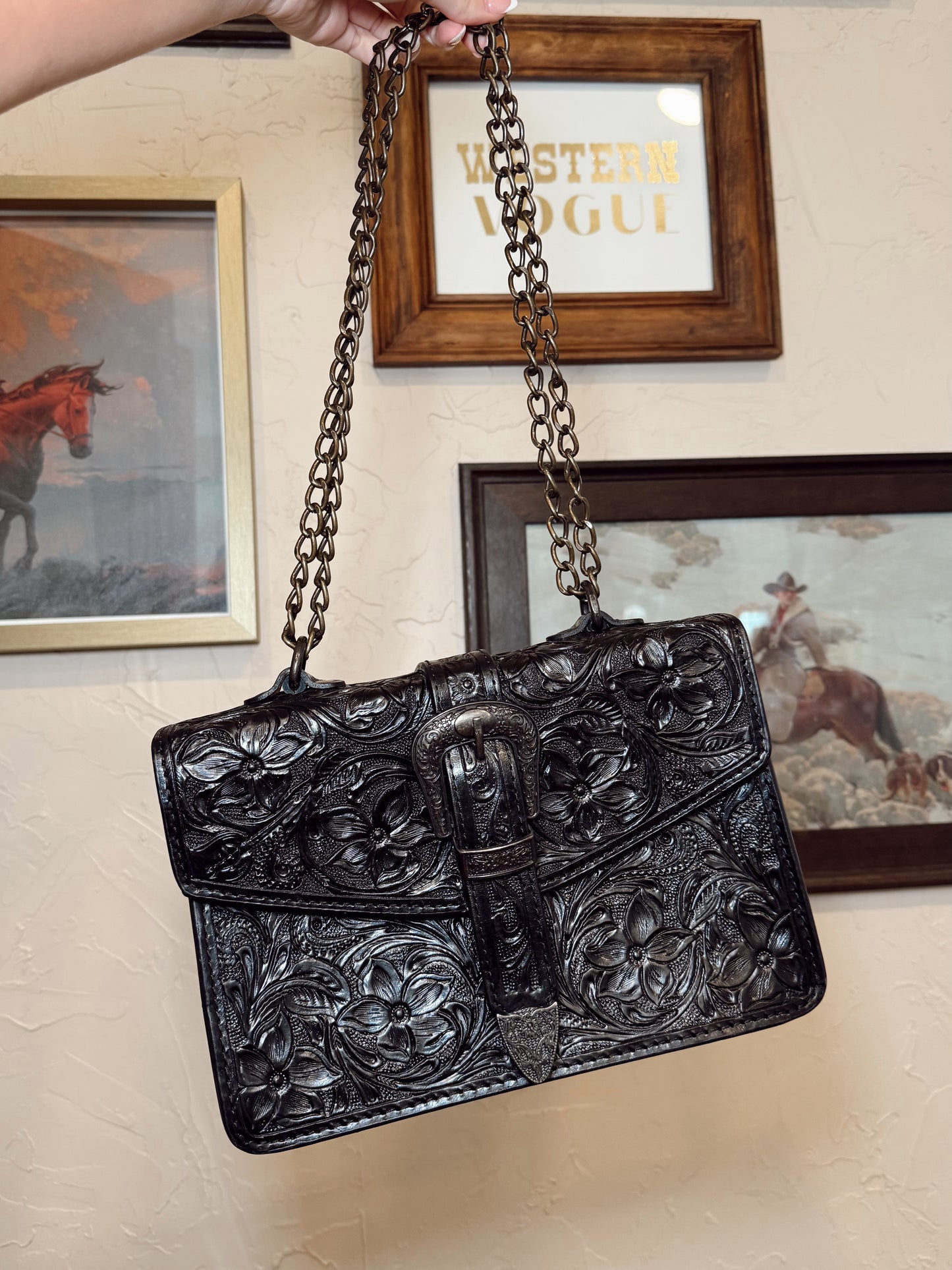 The Cowgirl Couture Tooled Black Leather Bag