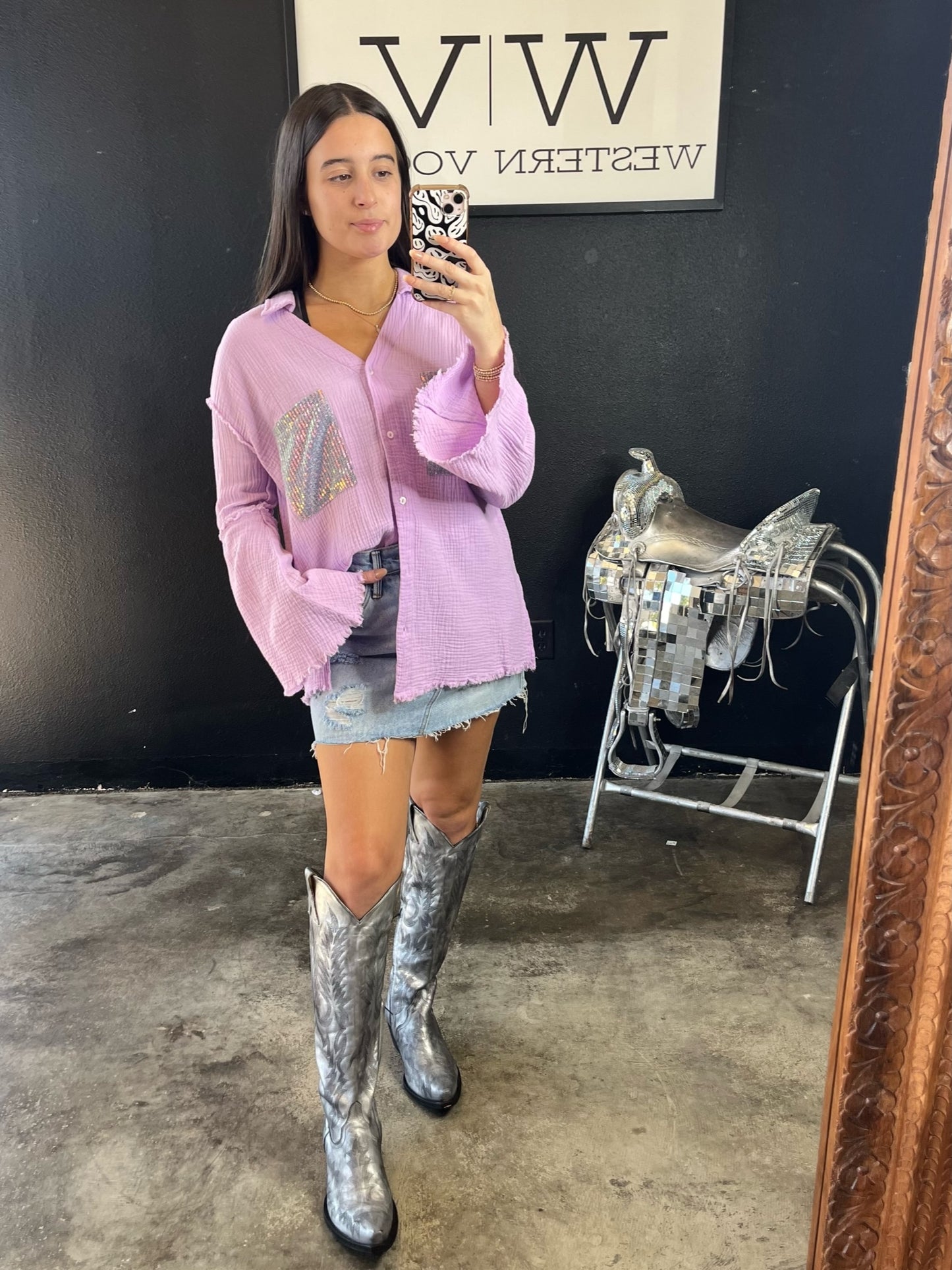 Sequin Howdy Top-Medium