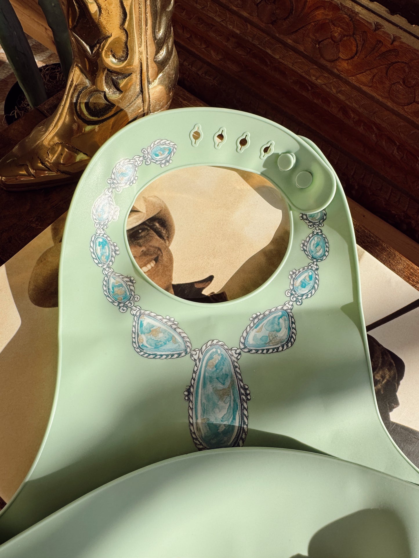 The Turquoise Lariat Silicone Bib in Green