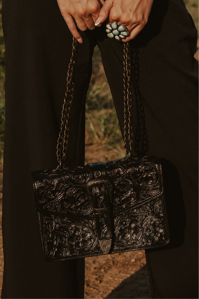 The Cowgirl Couture Tooled Black Leather Bag
