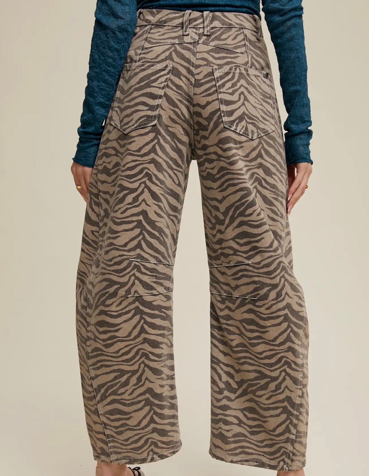 The Zebra Print Barrel Jeans