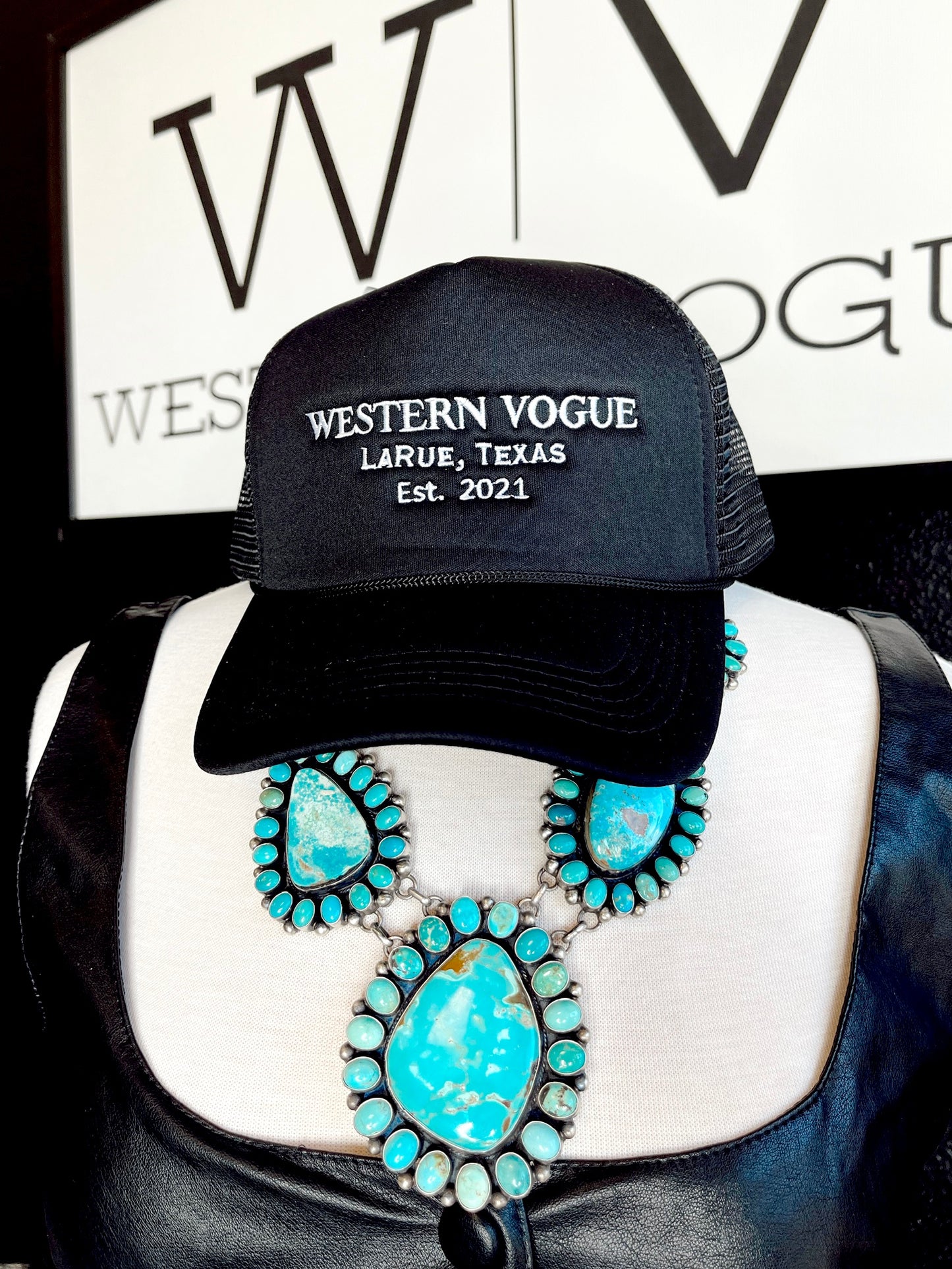The EST. 2021 Western Vogue Trucker Hat in Black
