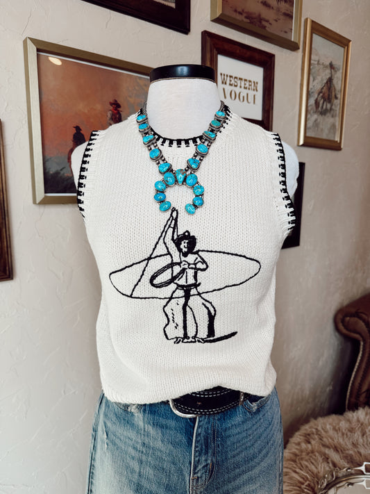 The Embroidered Roping Cowboy Sweater Vest