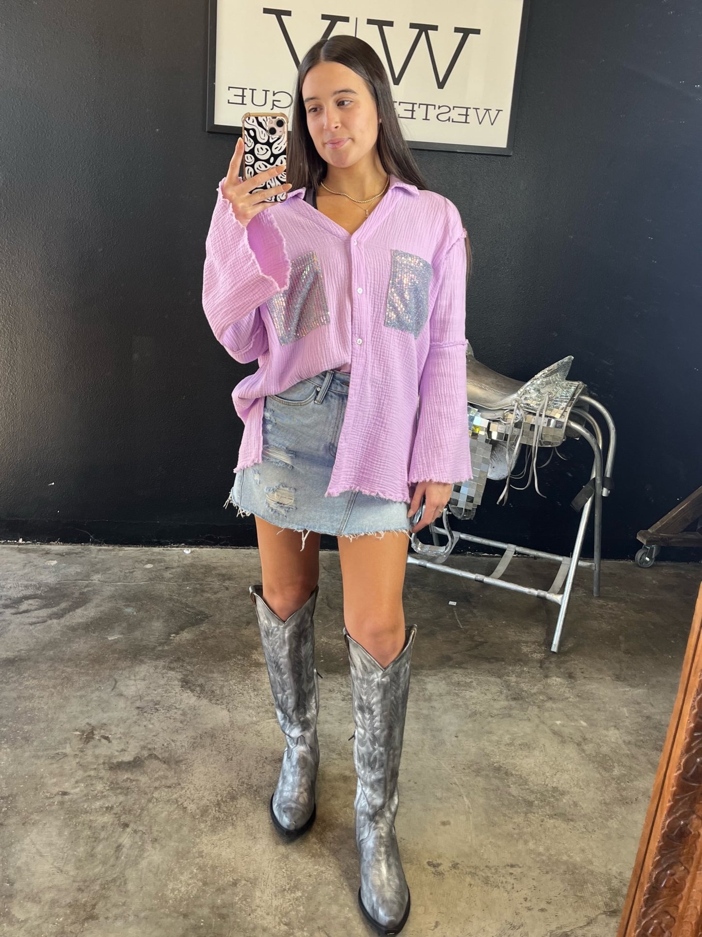 Sequin Howdy Top-Medium