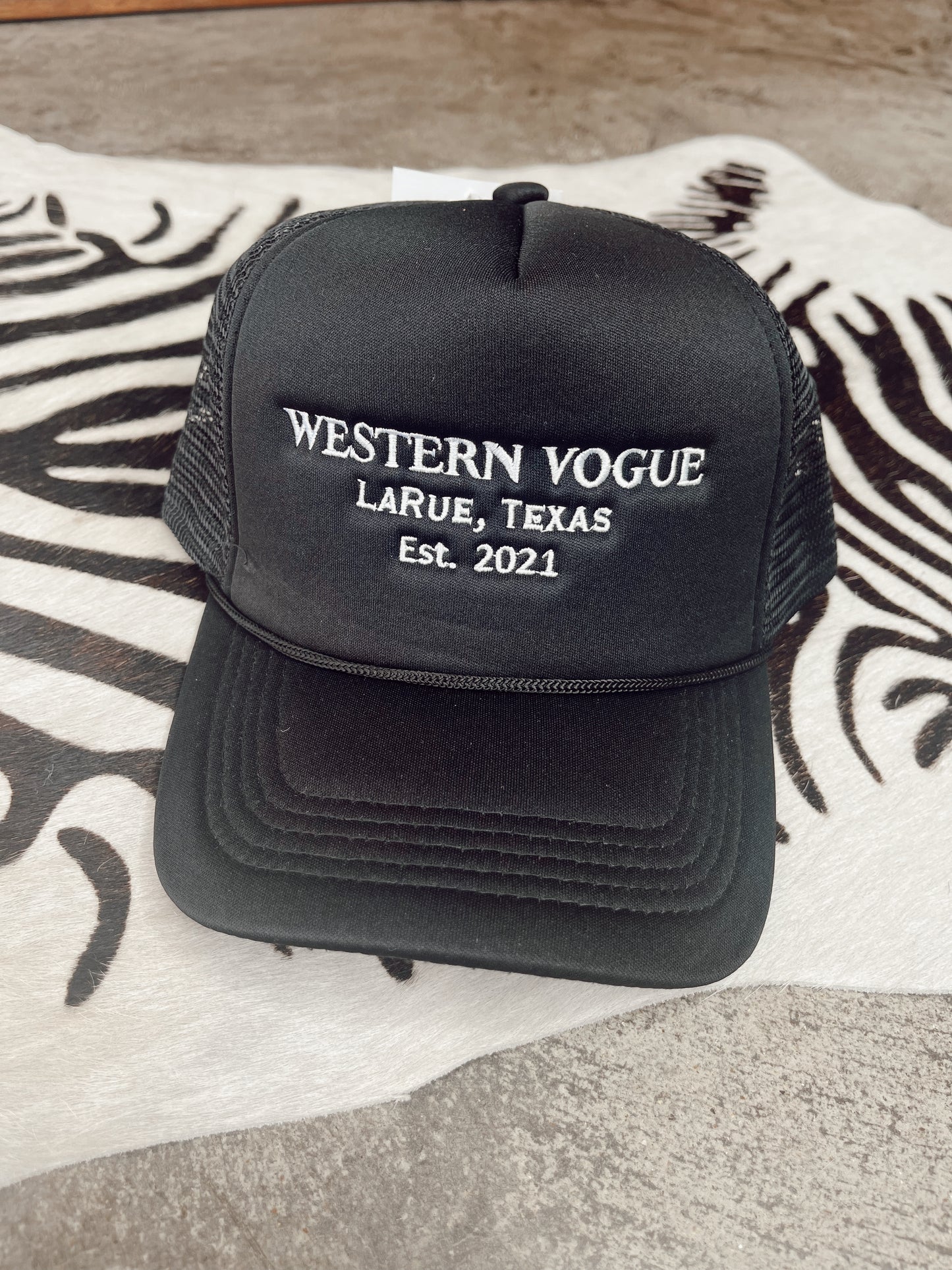 The EST. 2021 Western Vogue Trucker Hat in Black