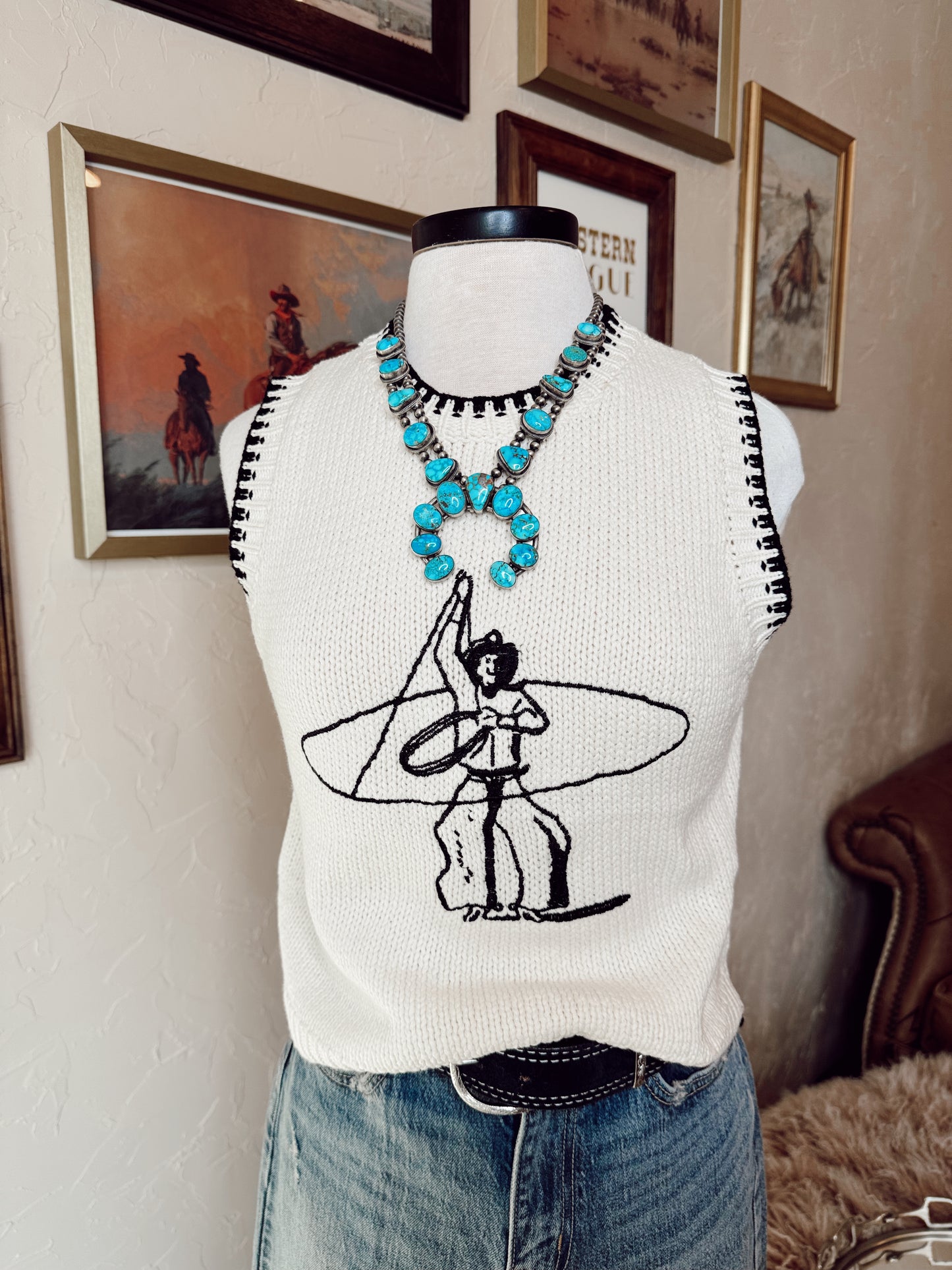 The Embroidered Roping Cowboy Sweater Vest