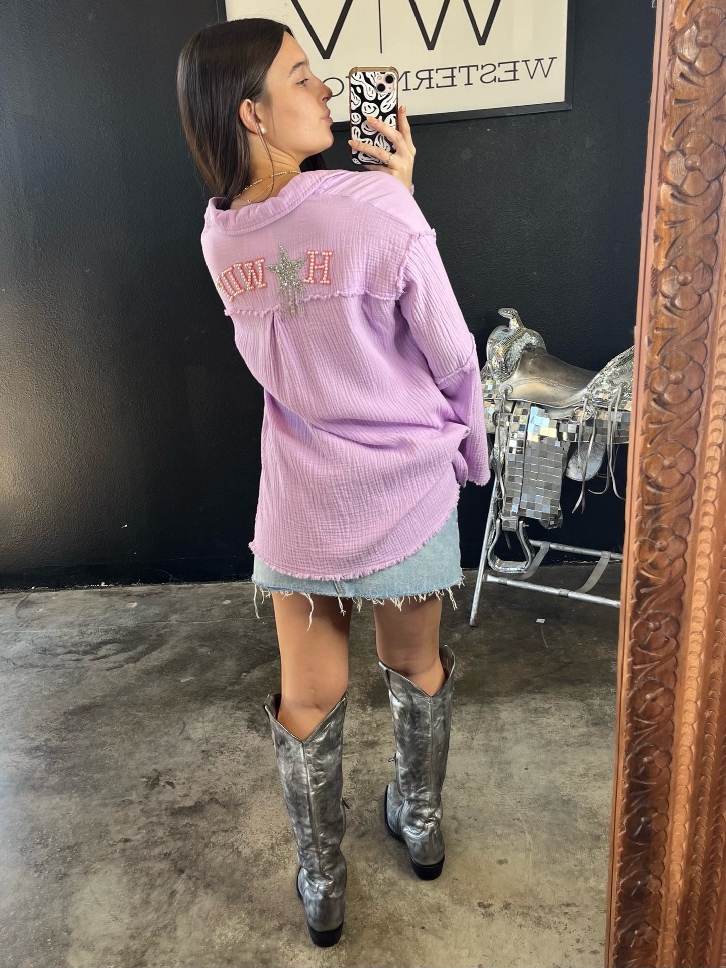 Sequin Howdy Top-Medium
