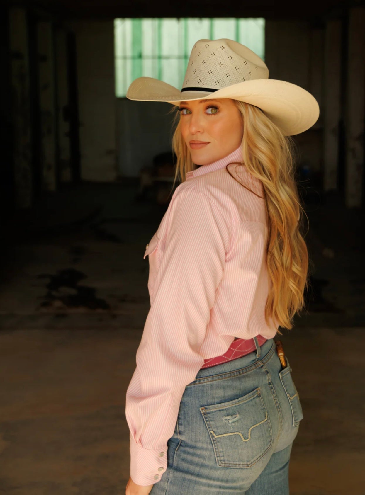 The Pink Stripe Pearl Snap Top