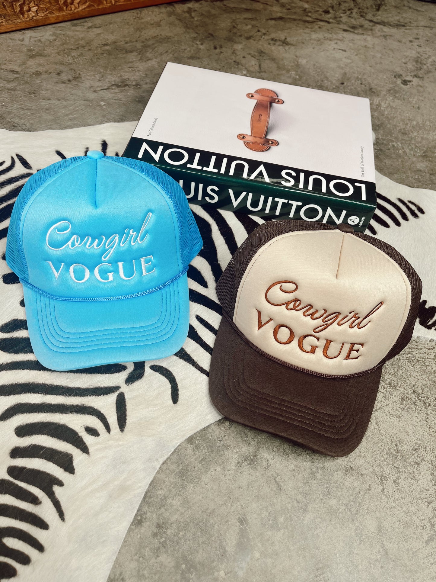 The Cowgirl Vogue Trucker Hat in Brown