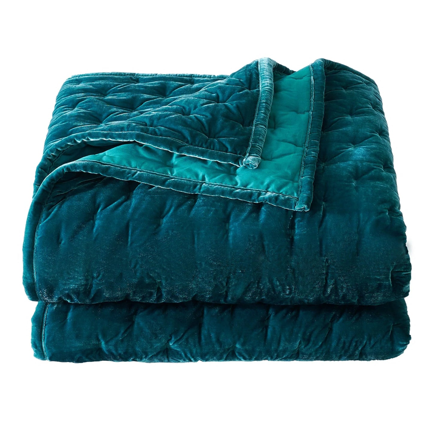 The Stella Faux Silk Velvet Duvet Cover Set in Teal - Super Queen