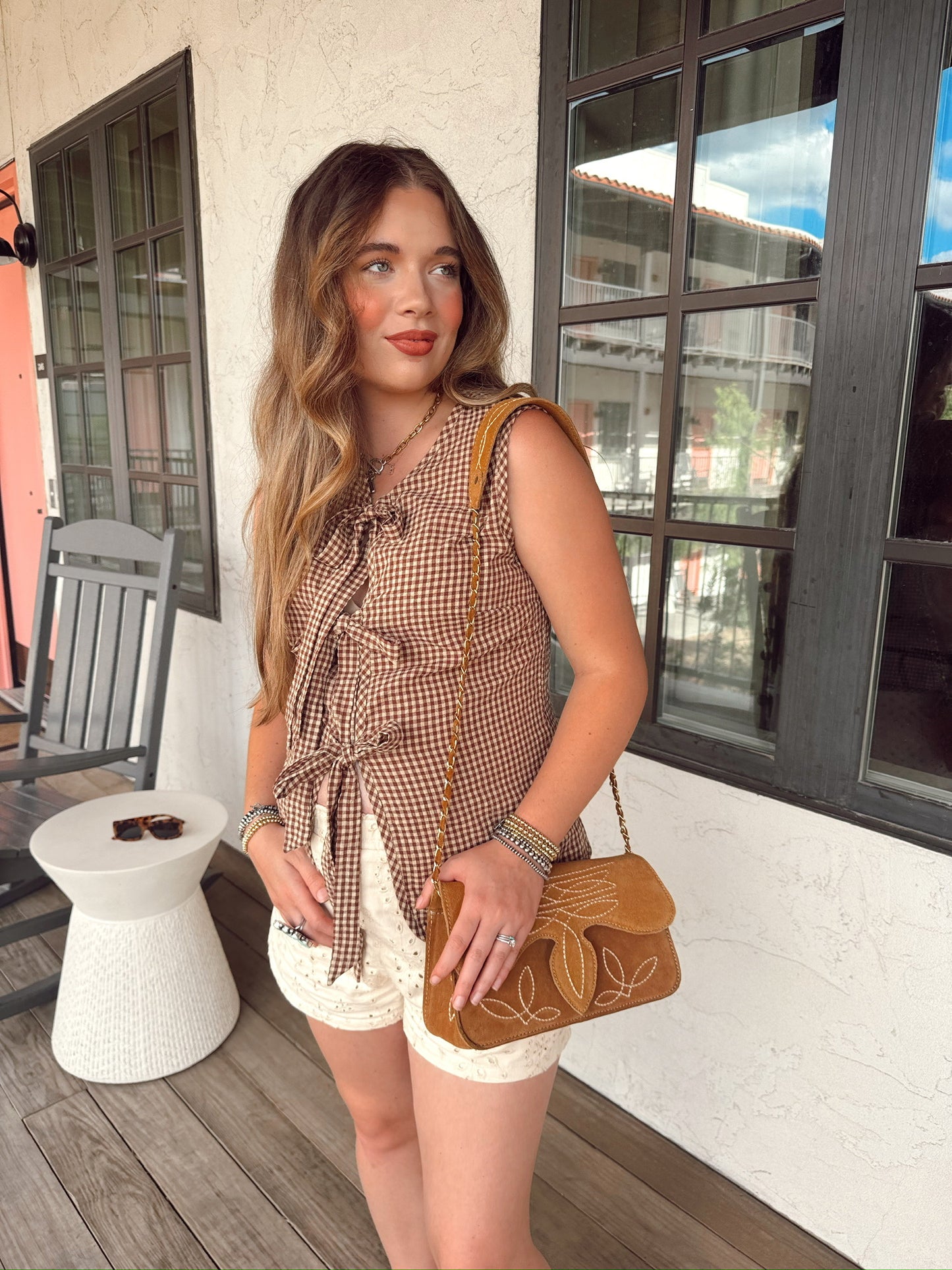 The Gingham Vest in Brown