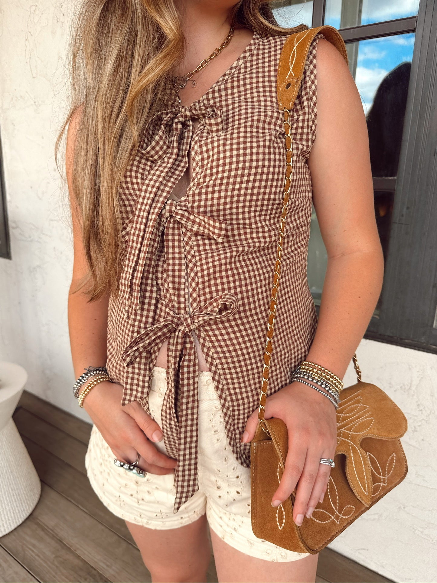 The Gingham Vest in Brown