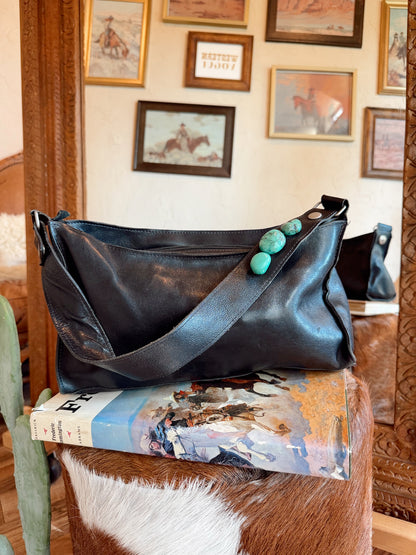 The Black with Turquoise Stones Two Bar West Purse