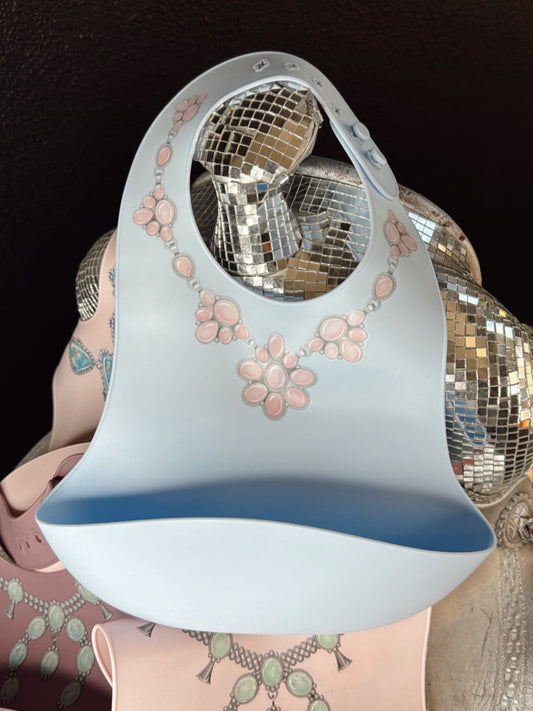The Pink Conch Silicone Bib in Baby Blue