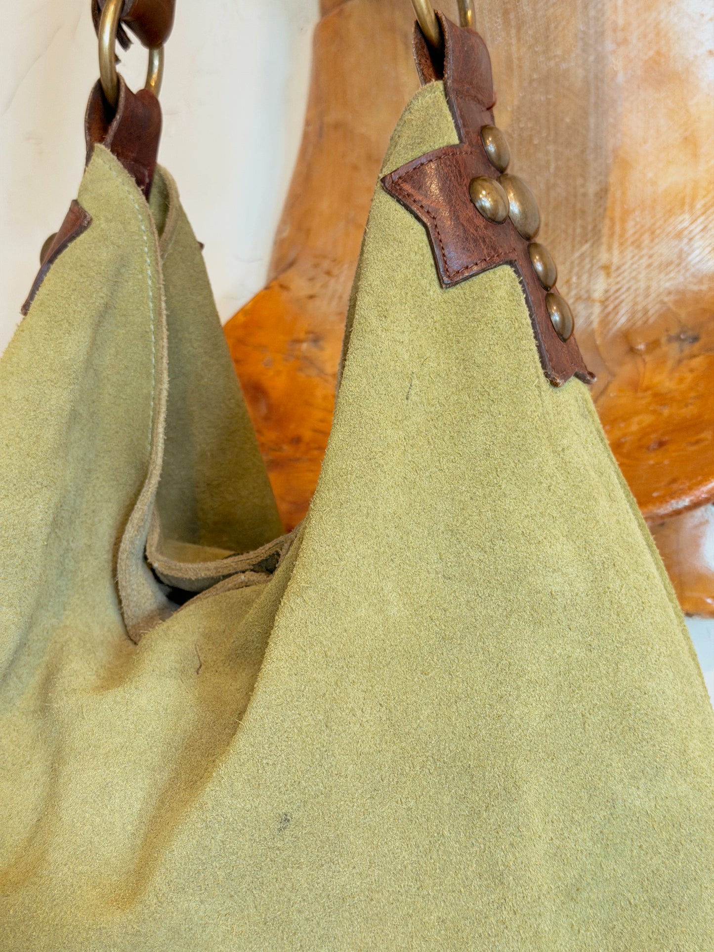 The Sage Green with Cross Studs Two Bar West Hobo Bag