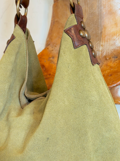 The Sage Green with Cross Studs Two Bar West Hobo Bag