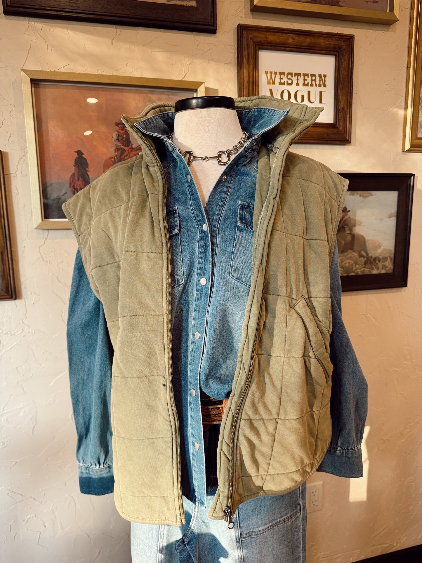 The Quilted Vest in Olive