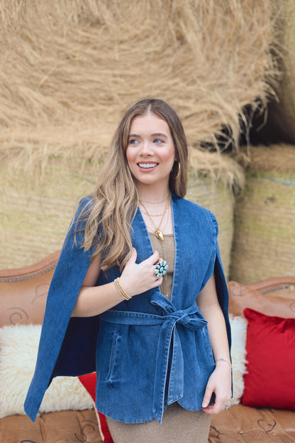 The Belmont Denim Cape Blazer