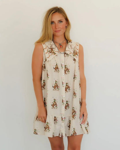 The Embroidered Cowboy Print Dress