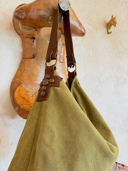 The Sage Green with Cross Studs Two Bar West Hobo Bag