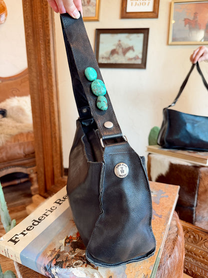 The Black with Turquoise Stones Two Bar West Purse