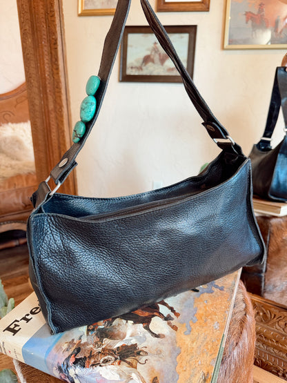 The Black with Turquoise Stones Two Bar West Purse