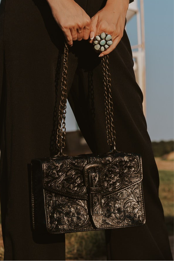 The Cowgirl Couture Tooled Black Leather Bag