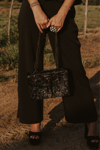 The Cowgirl Couture Tooled Black Leather Bag