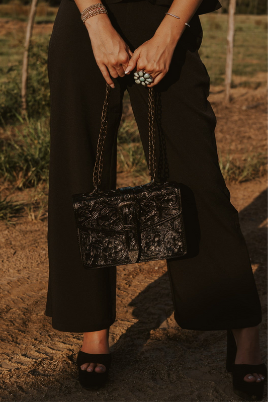 The Cowgirl Couture Tooled Black Leather Bag
