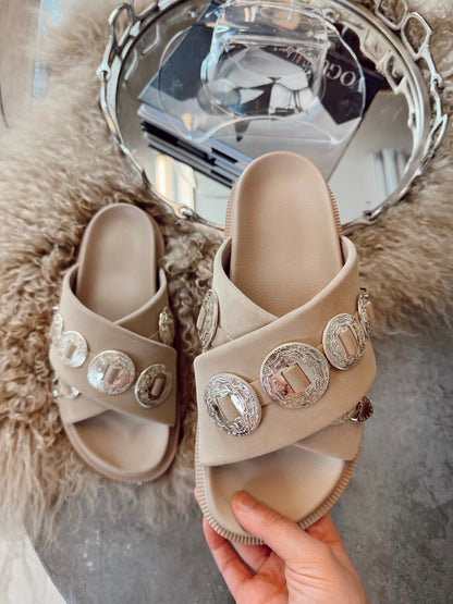 The Gorgene Platform Sandals in Sand