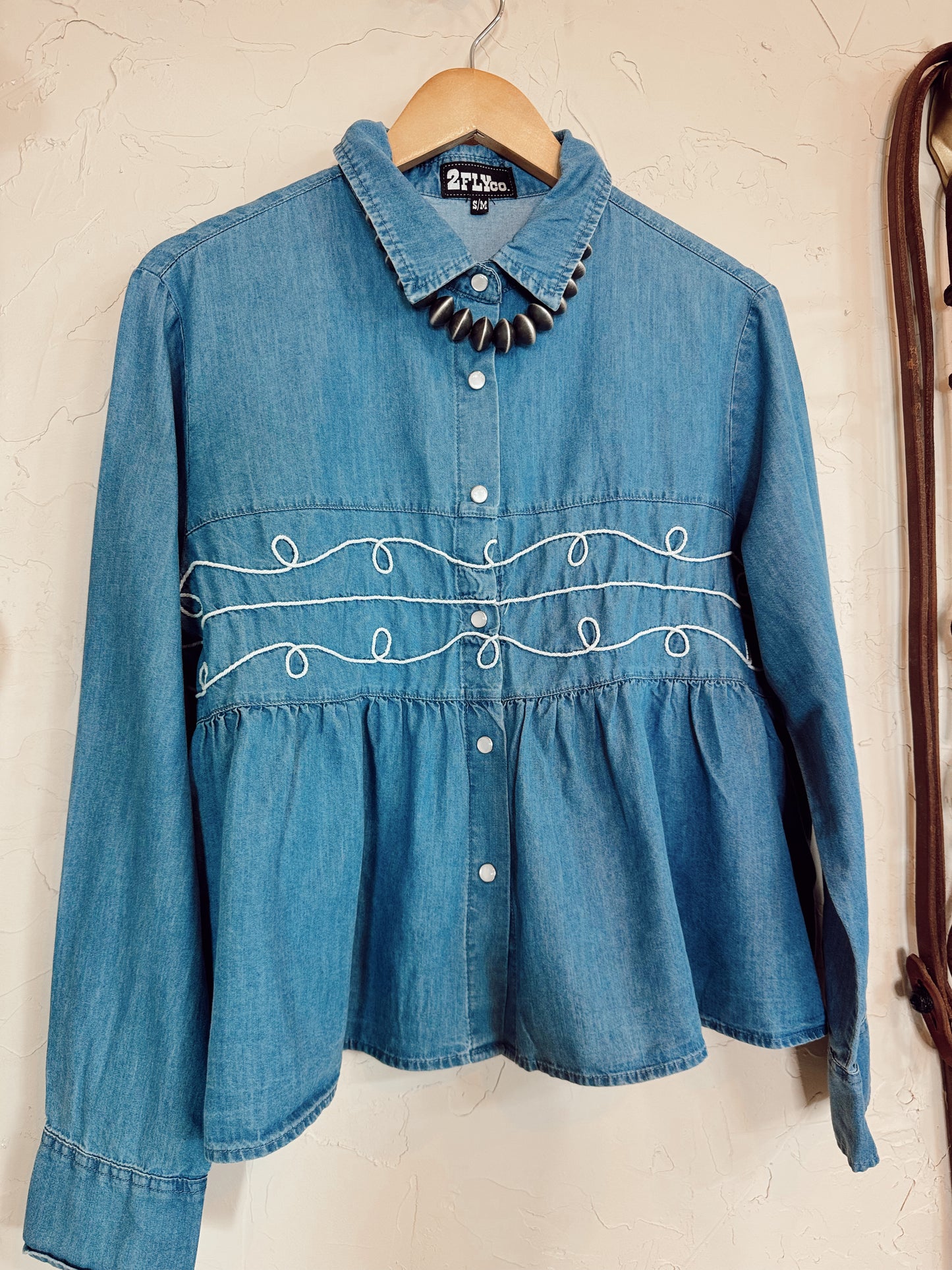 The Loopty Lou Long Sleeve Denim Top-L/XL