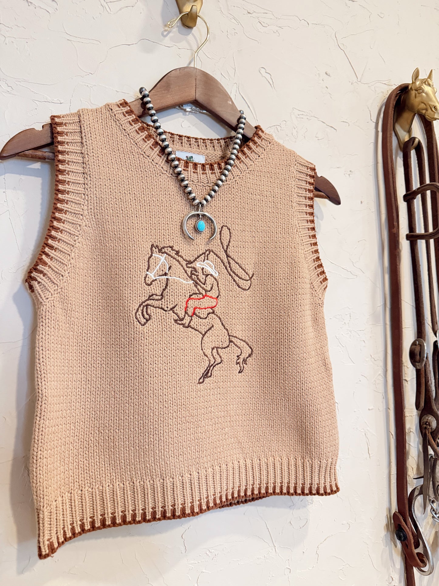 The Embroidered Roping Cowboy Sweater Vest