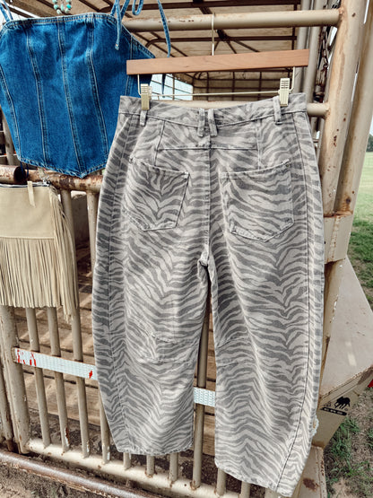 The Zebra Print Barrel Jeans