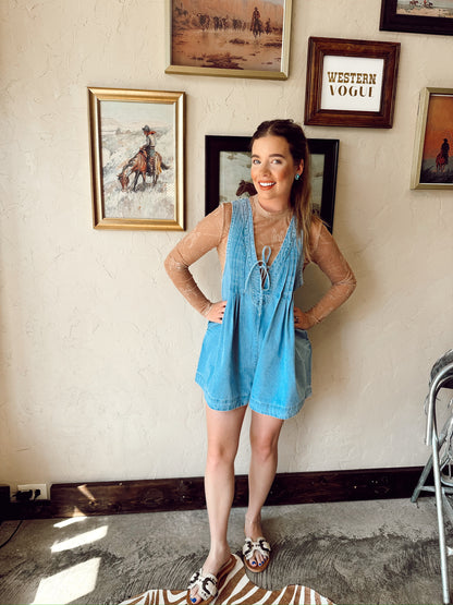 The Driggers Denim Romper in Light Wash-Medium