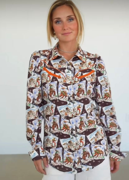 The Cowboy Stamps Pearl Snap Top