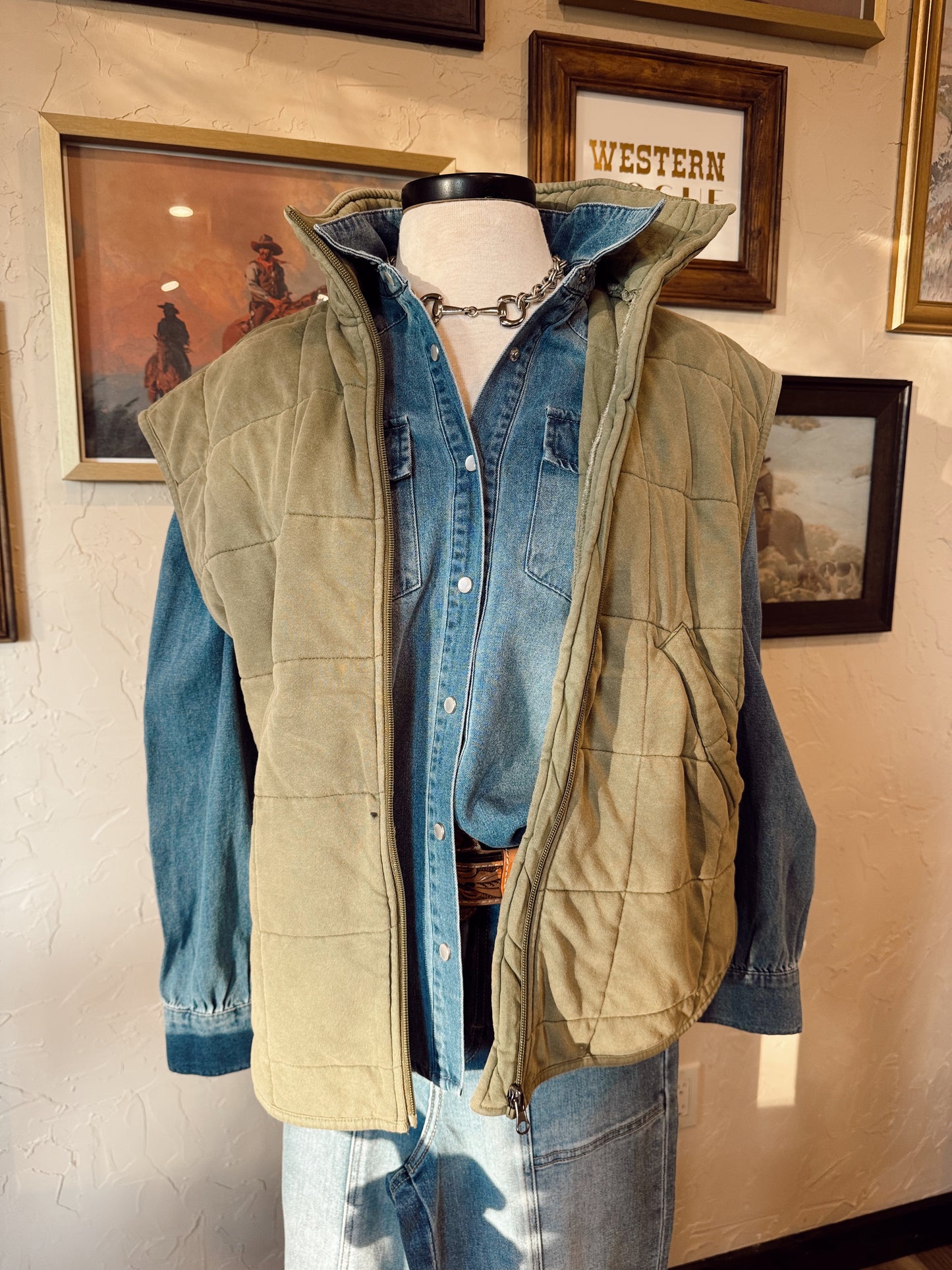 The Quilted Vest in Olive