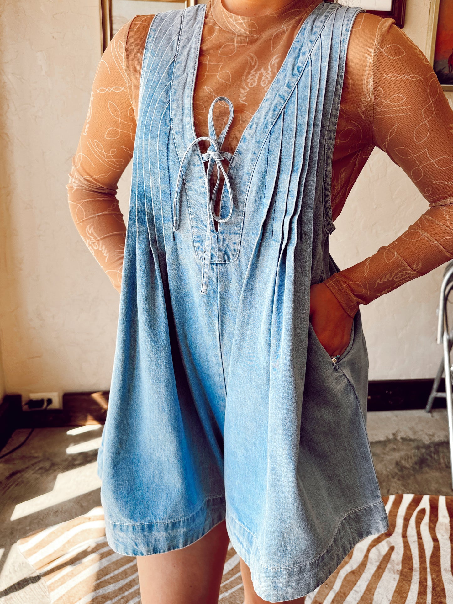 The Driggers Denim Romper in Light Wash-Medium