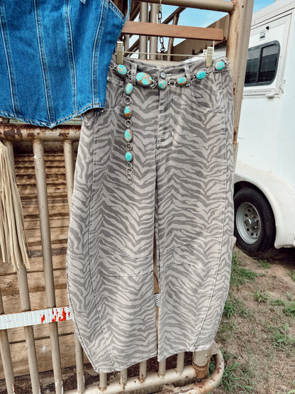 The Zebra Print Barrel Jeans