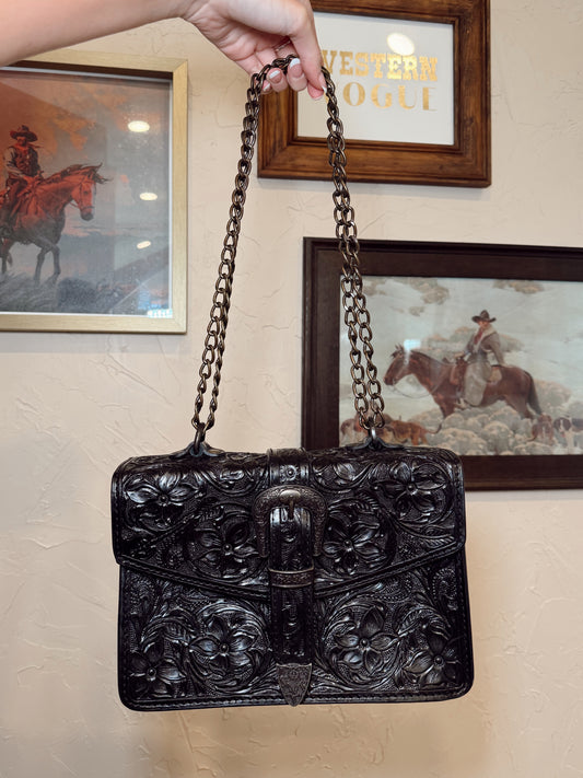The Cowgirl Couture Tooled Black Leather Bag