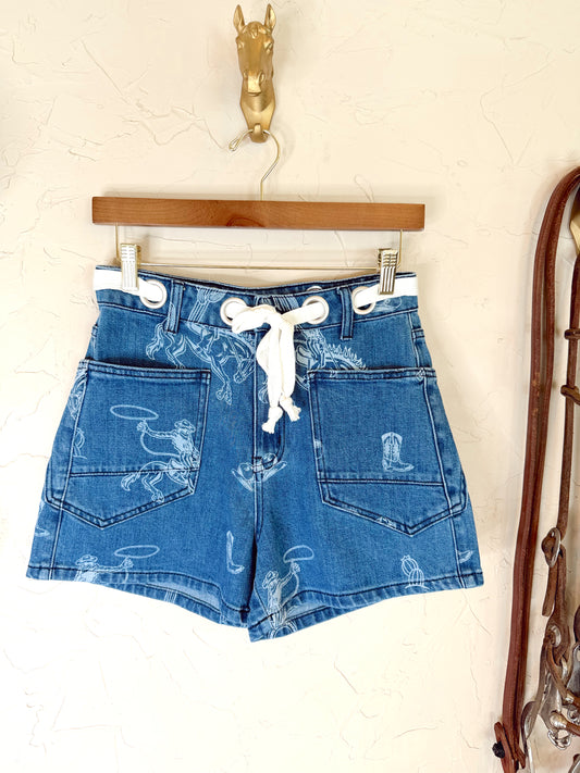 The Western Print Denim Shorts