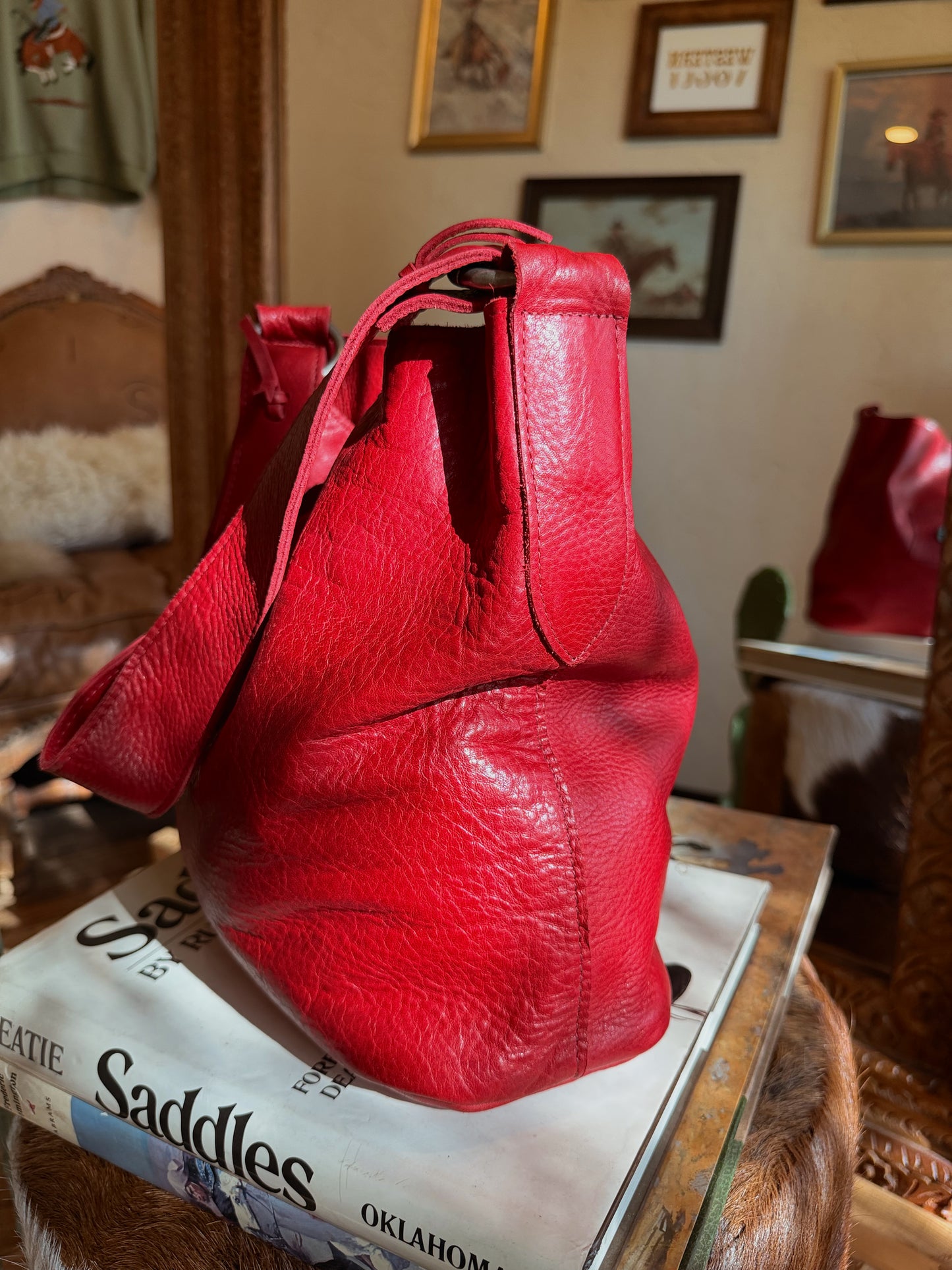 The Cherry Red with Turquoise Two Bar West Purse