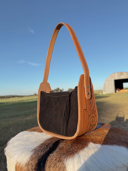 The Black Cat Suede Leather Shoulder Bag